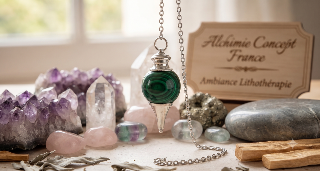 ✨ Pendule Sphère Malachite 4cm – Pierre Naturelle Certifiée | Radiesthésie & Lithothérapie