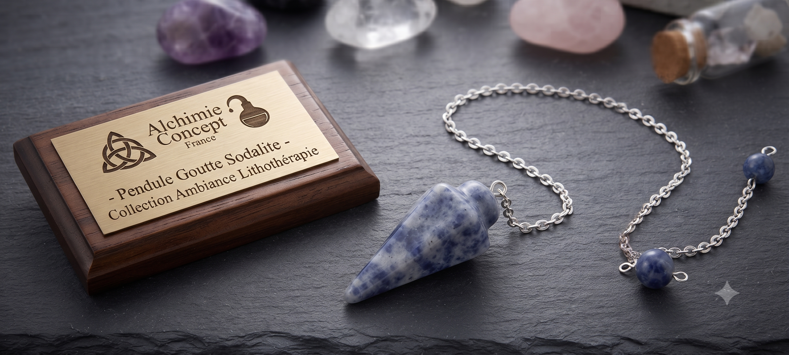 ✨ Pendule Goutte Sodalite 3cm – Pierre Naturelle Radiesthésie & Lithothérapie