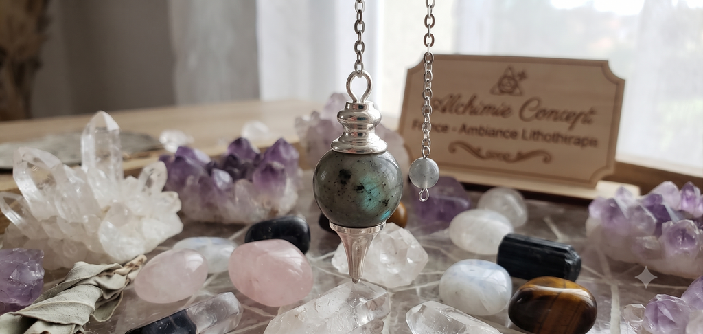 ✨ Pendule Sphère Labradorite 4cm – Pierre Naturelle Certifiée | Radiesthésie & Lithothérapie