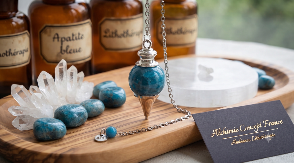 ✨ Pendule Sphère Apatite 4cm – Pierre Naturelle Certifiée | Radiesthésie & Lithothérapie
