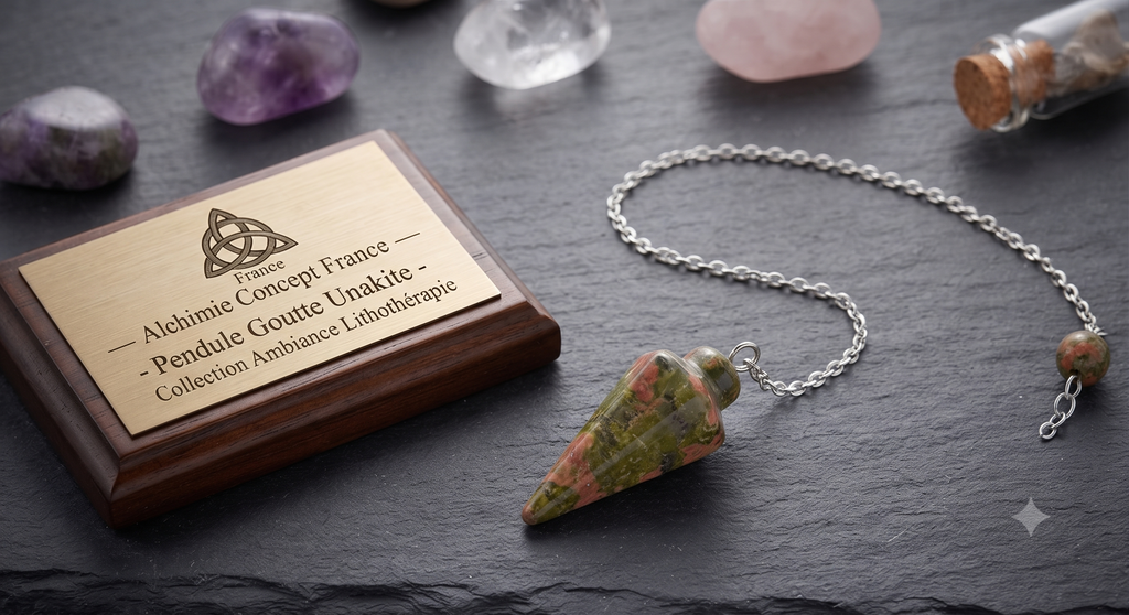 ✨ Pendule Goutte Unakite 3cm – Pierre Naturelle Radiesthésie & Lithothérapie