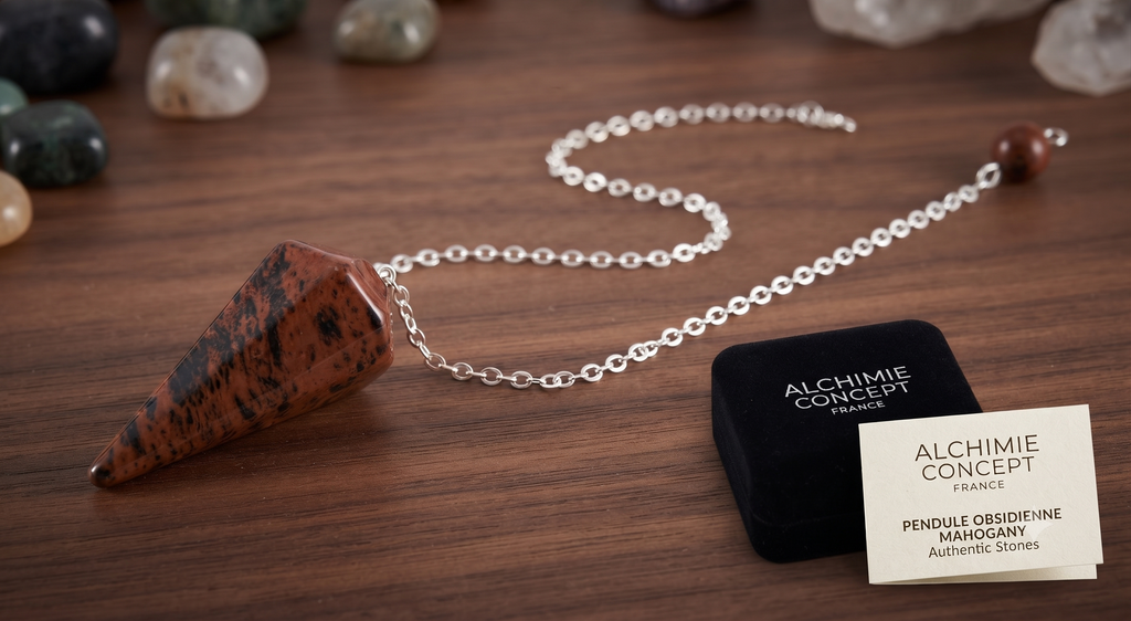 ✨ Pendule Divinatoire Conique Obsidienne Mahogany 3,5 cm – Radiesthésie & Ancrage