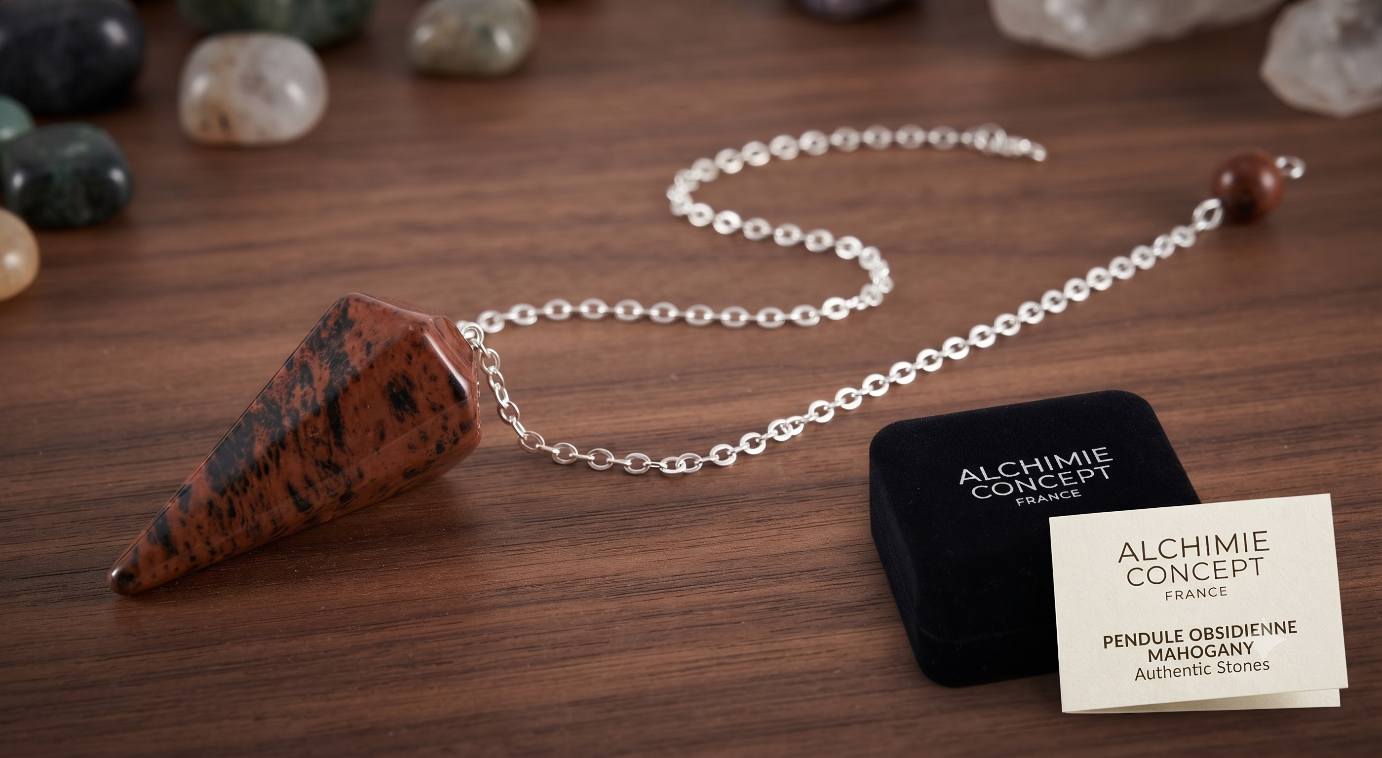 ✨ Pendule Divinatoire Conique Obsidienne Mahogany 3,5 cm – Radiesthésie & Ancrage