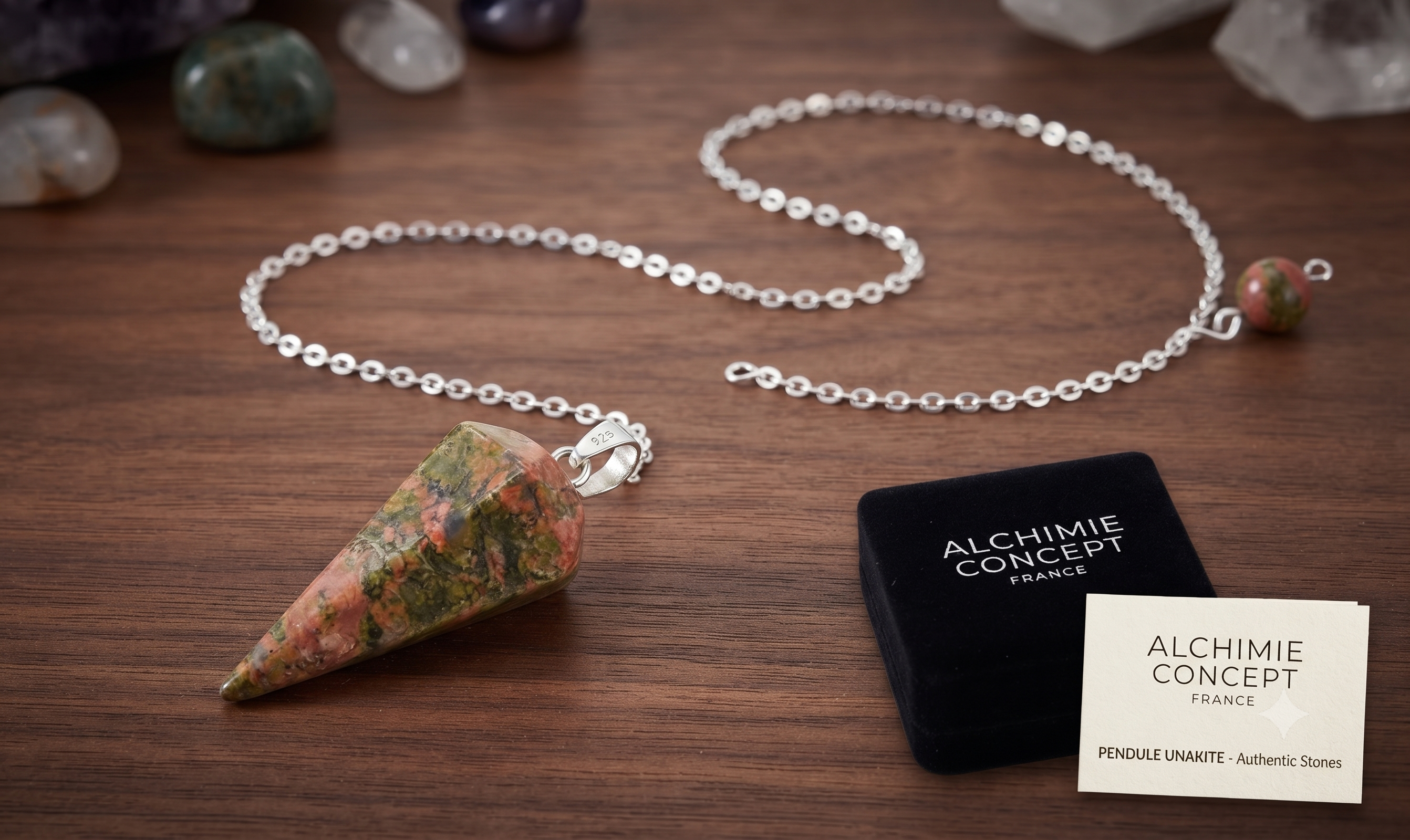 ✨ Pendule Conique Unakite 3.5cm – Pierre Naturelle Radiesthésie & Lithothérapie