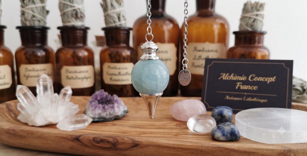 ✨ Pendule Sphère Aigue Marine 4cm – Pierre Naturelle Certifiée | Radiesthésie & Lithothérapie