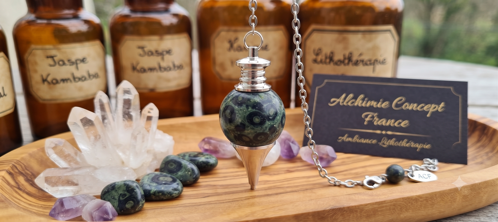 ✨Pendule Sphère Jaspe Kambaba 4cm – Pierre Naturelle Certifiée | Radiesthésie & Lithothérapie