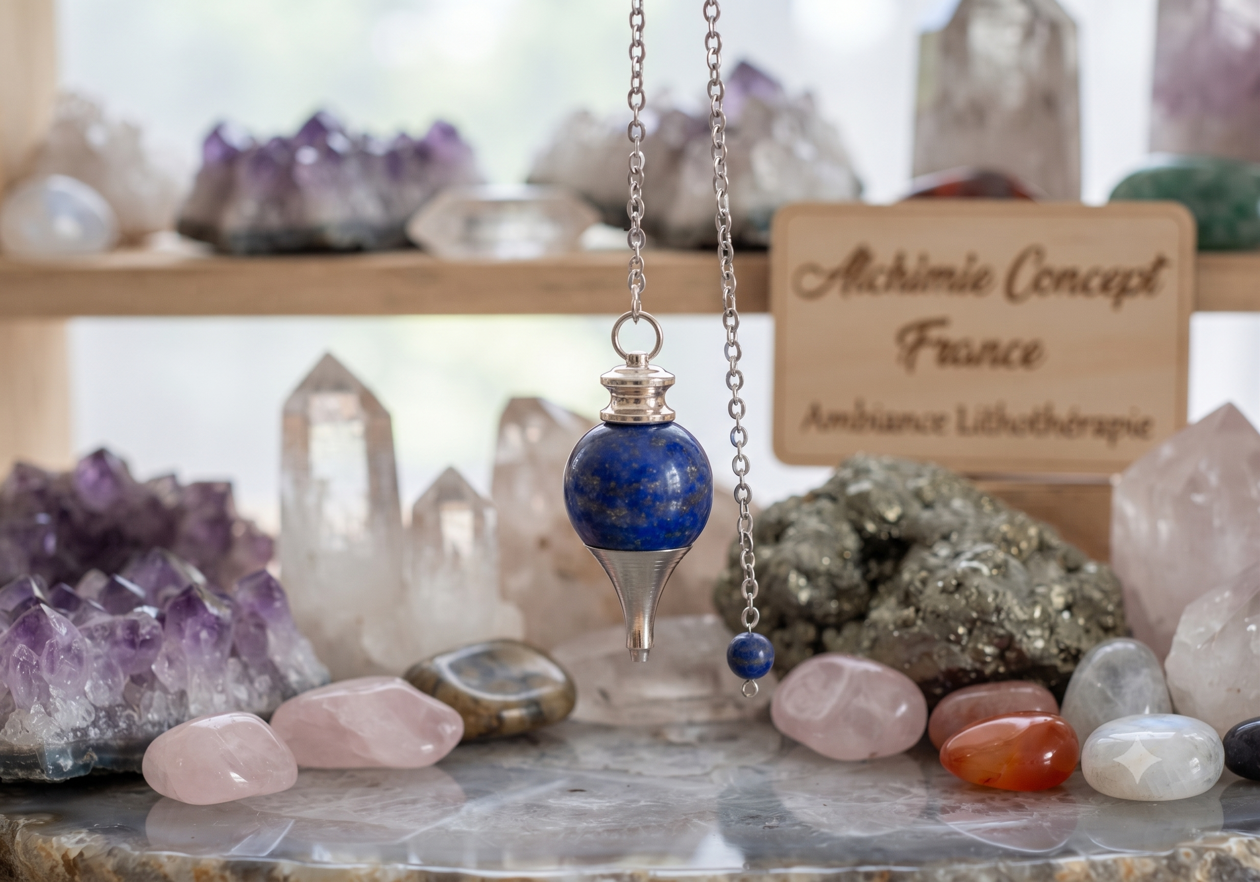 ✨ Pendule Sphère Lapis Lazuli 4cm – Pierre Naturelle Certifiée | Radiesthésie & Lithothérapie