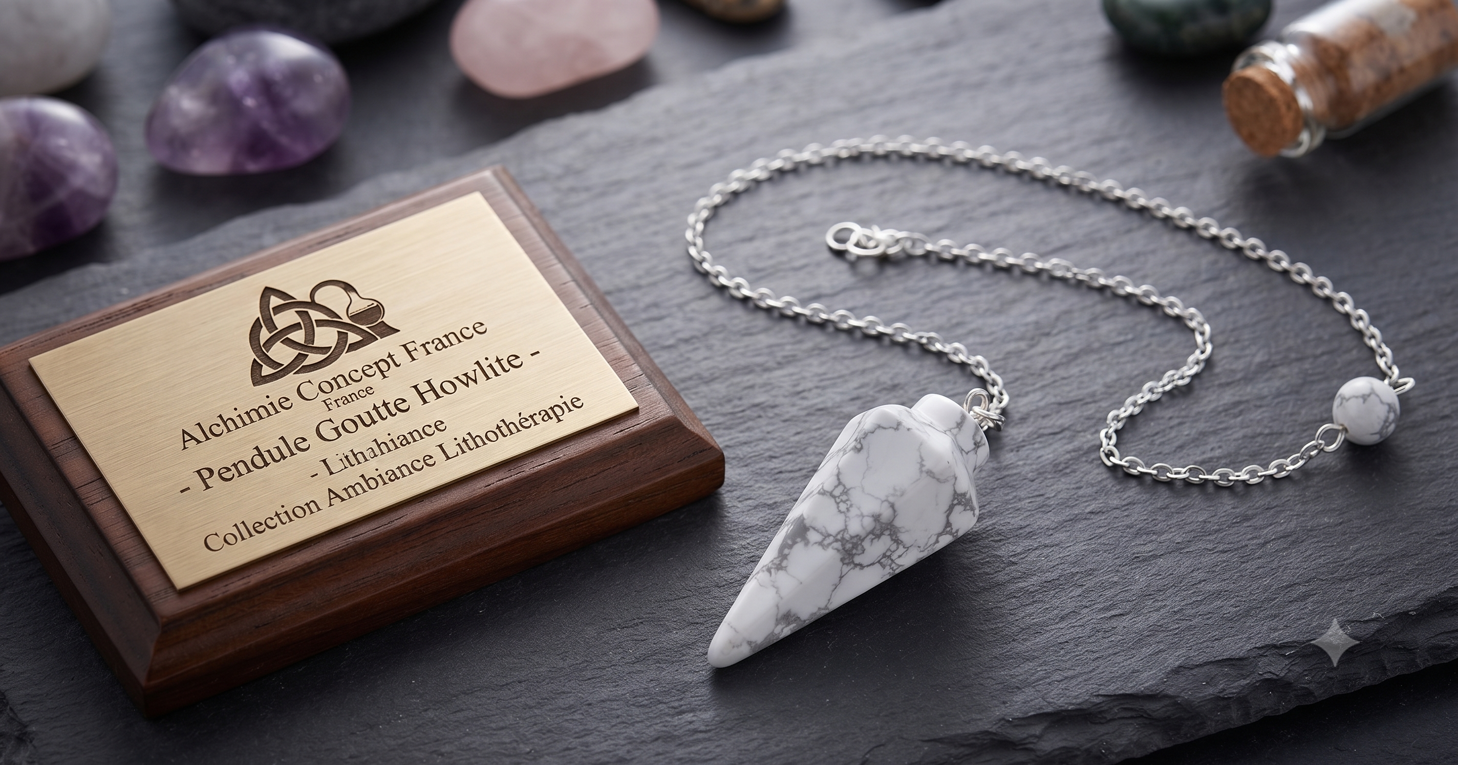 ✨ Pendule Goutte Howlite 3cm – Pierre Naturelle Radiesthésie & Lithothérapie