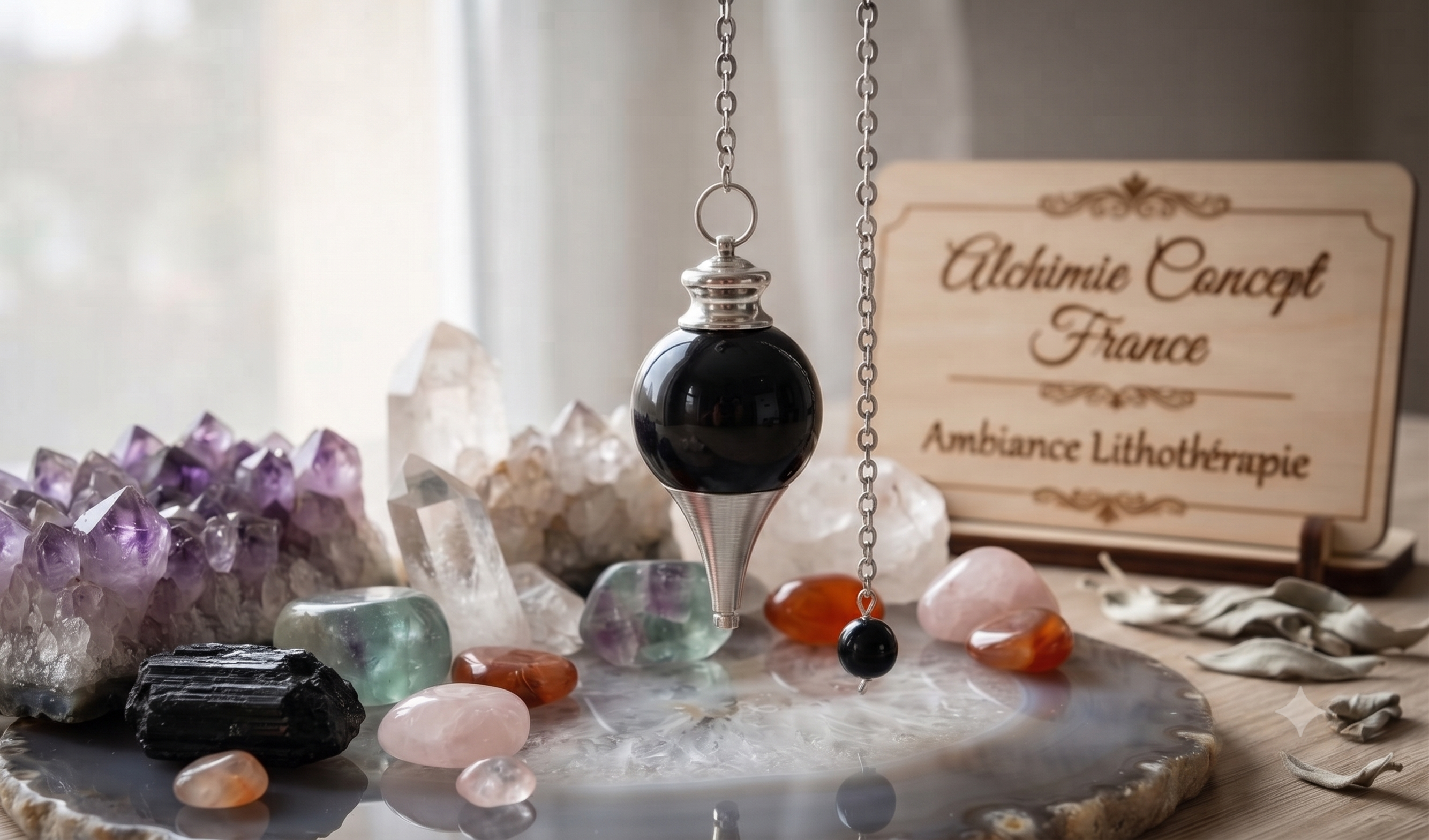 ✨ Pendule Sphère Obsidienne Noire 4cm – Pierre Naturelle Certifiée | Radiesthésie & Lithothérapie
