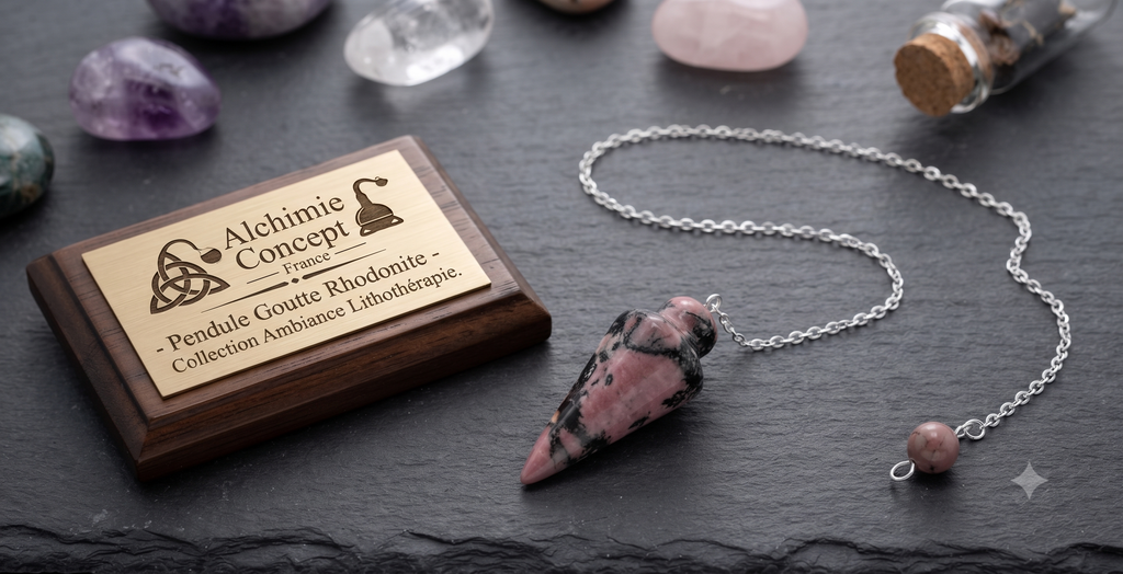 ✨ Pendule Goutte Rhodonite 3cm – Pierre Naturelle Radiesthésie & Lithothérapie