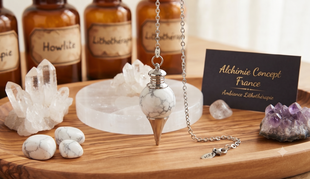 ✨ Pendule Sphère Howlite 4cm – Pierre Naturelle Certifiée | Radiesthésie & Lithothérapie