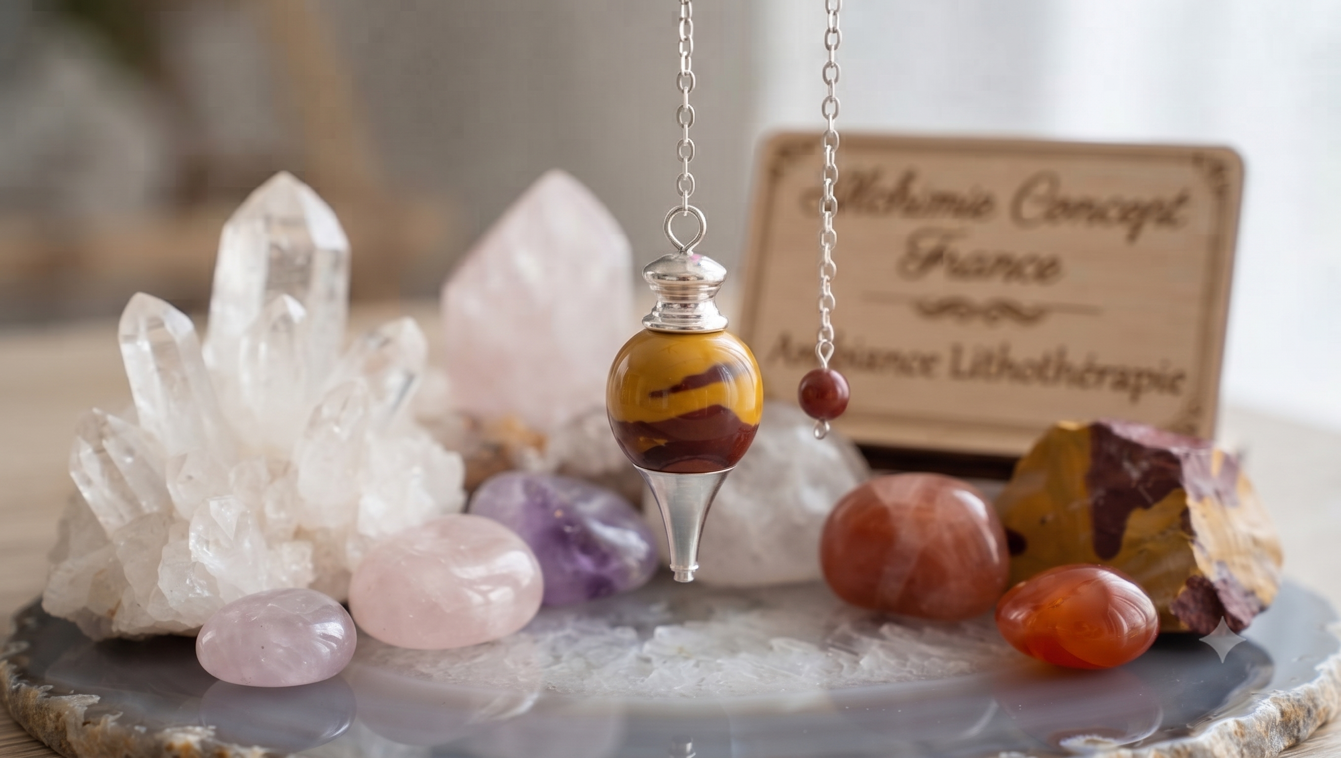 ✨ Pendule Sphère Jaspe Mokaïite 4cm – Pierre Naturelle Certifiée | Radiesthésie & Lithothérapie