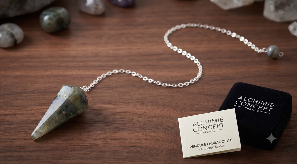 ✨ Pendule Divinatoire Conique Labradorite 3,5 cm – Radiesthésie & Protection Spirituelle
