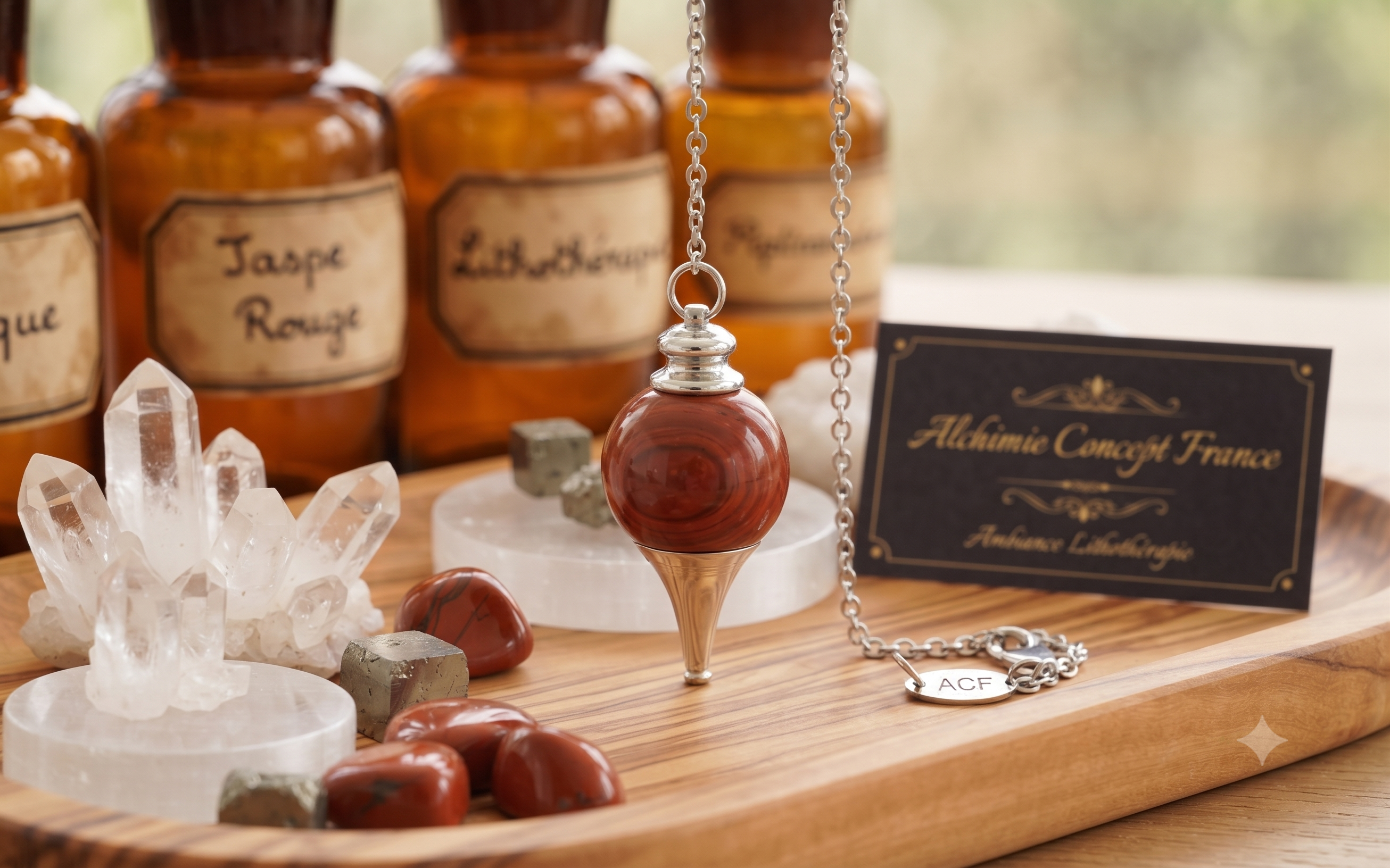 ✨ Pendule Sphère Jaspe Rouge 4cm – Pierre Naturelle Certifiée | Radiesthésie & Lithothérapie
