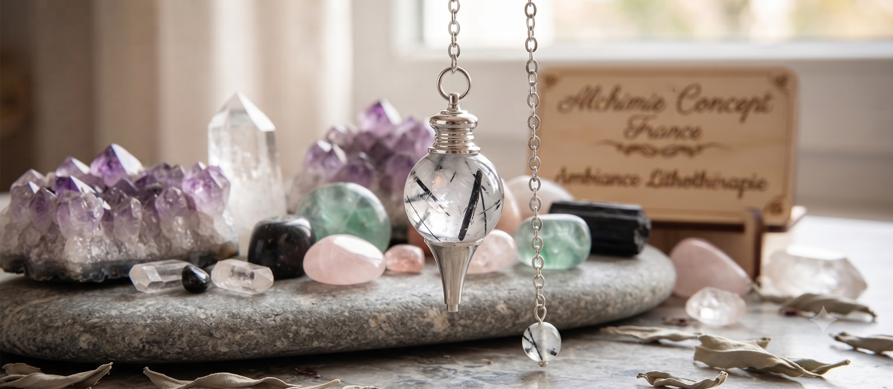 ✨ Pendule Sphère Quartz Tourmaline 4cm – Pierre Naturelle Certifiée | Radiesthésie & Lithothérapie