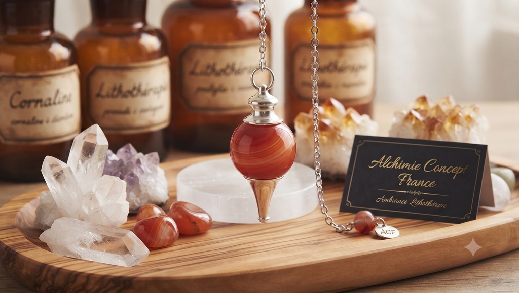 ✨ Pendule Sphère Cornaline 4cm – Pierre Naturelle Certifiée | Radiesthésie & Lithothérapie