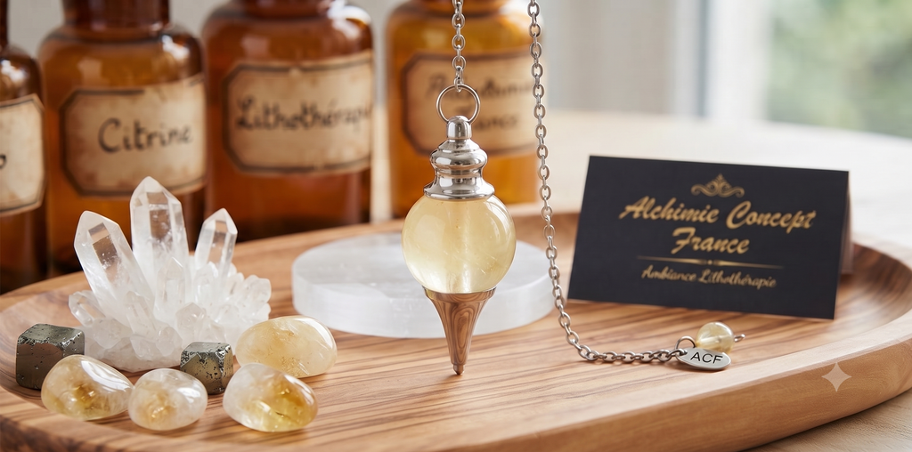 ✨ Pendule Sphère Citrine Naturelle 4cm – Pierre Certifiée | Radiesthésie & Lithothérapie