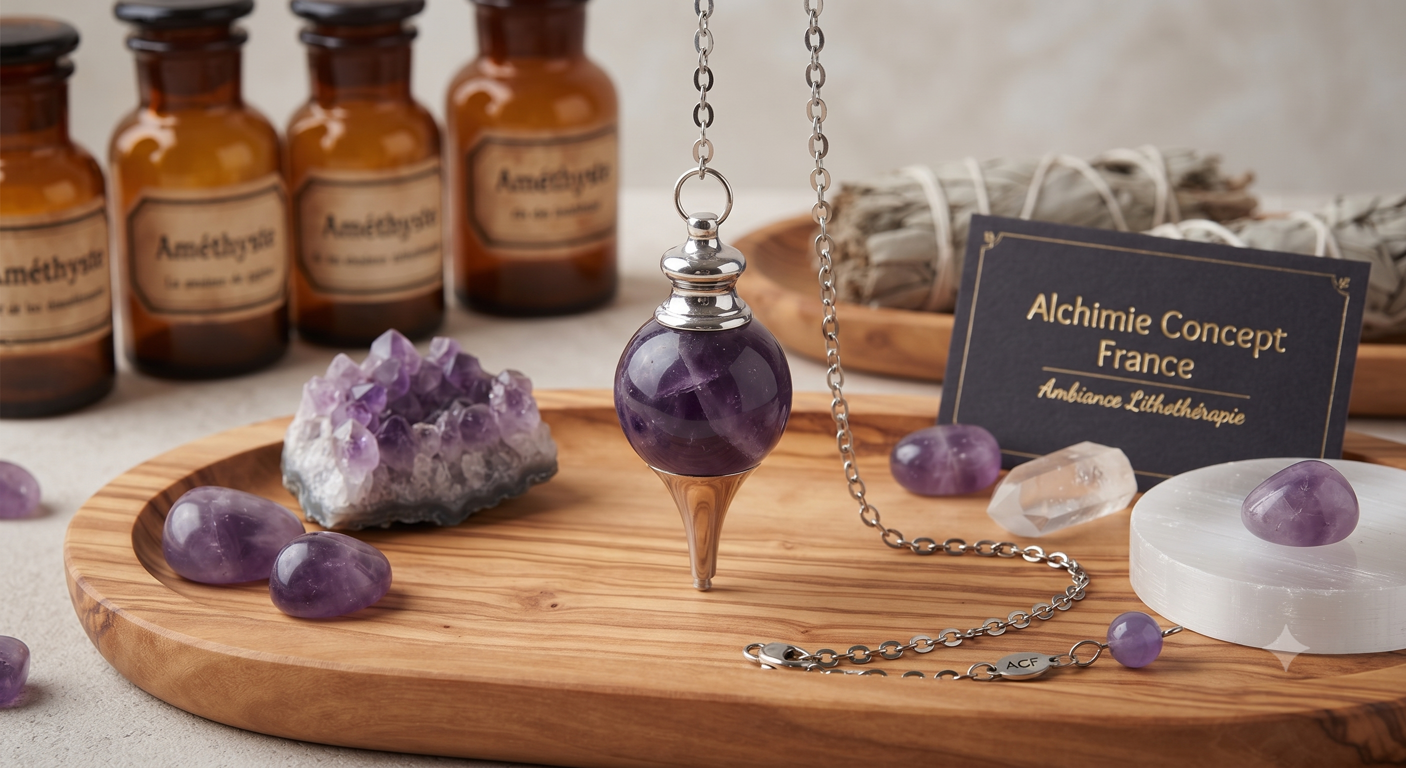 ✨ Pendule Sphère Améthyste 4cm – Pierre Naturelle Certifiée | Radiesthésie & Lithothérapie
