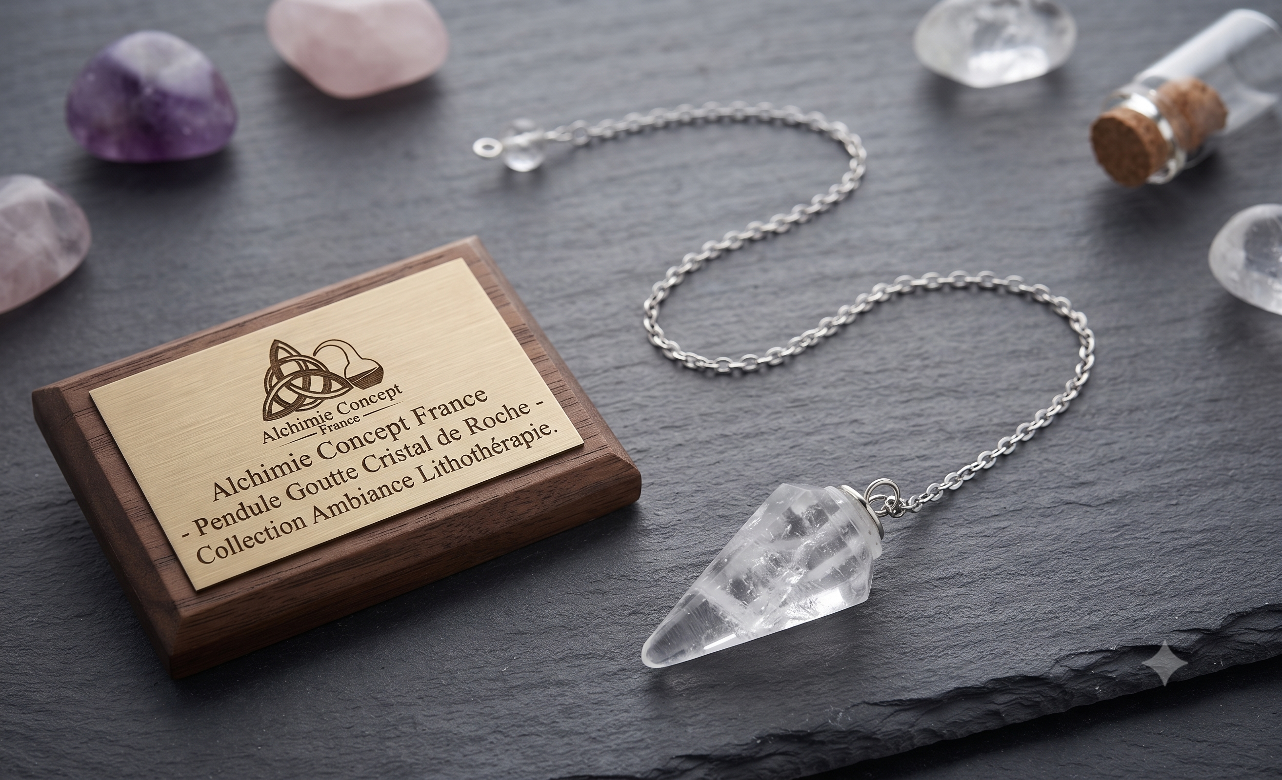 ✨ Pendule Goutte Cristal de Roche 3cm – Pierre Naturelle Radiesthésie & Lithothérapie