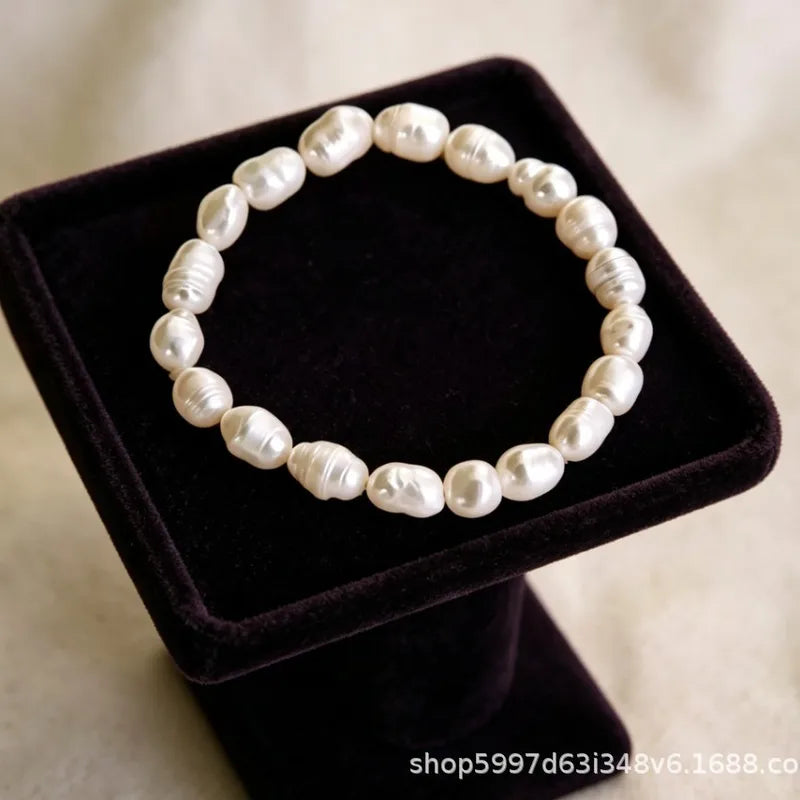 * Bracelet en Véritable Perles d'Eau Douce Cordon Elastique Style Doux et Elegant