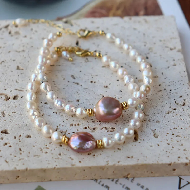 * Bracelet Véritable Perle d'Eau Douce Baroque Vintage Style 2