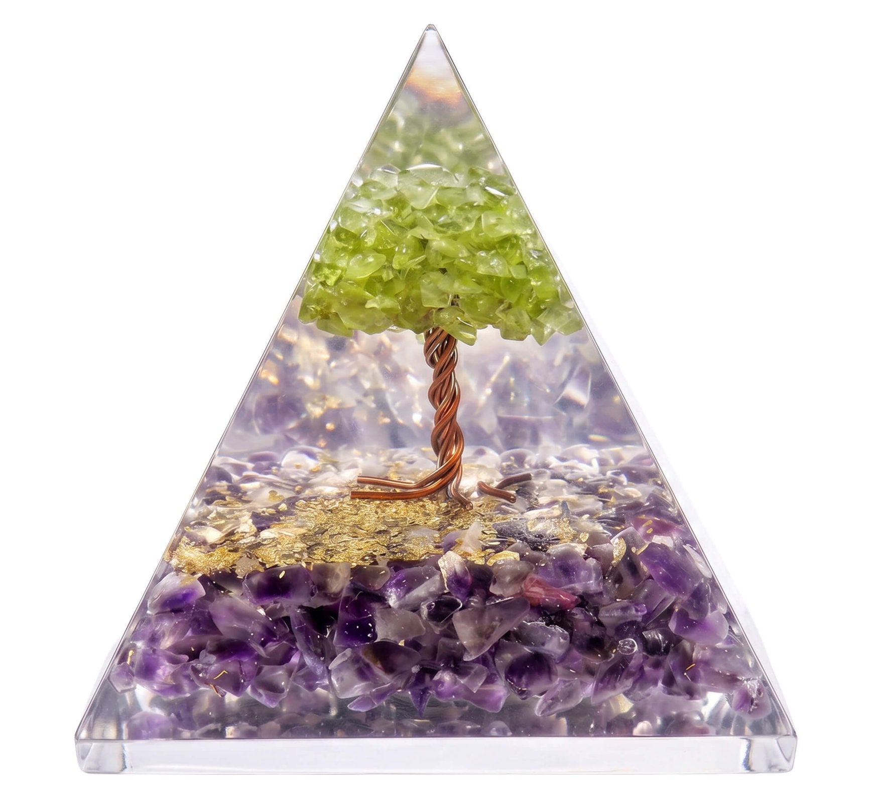 Pyramide Orgonite ‘Accomplissement de Carrière’ 8cm – Améthyste & Péridot
