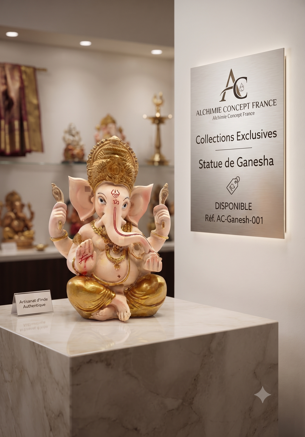 ✨ Statue Ganesh Résine Beige & Doré 14 cm – Dieu de la Chance, Prospérité & Éveil Spirituel