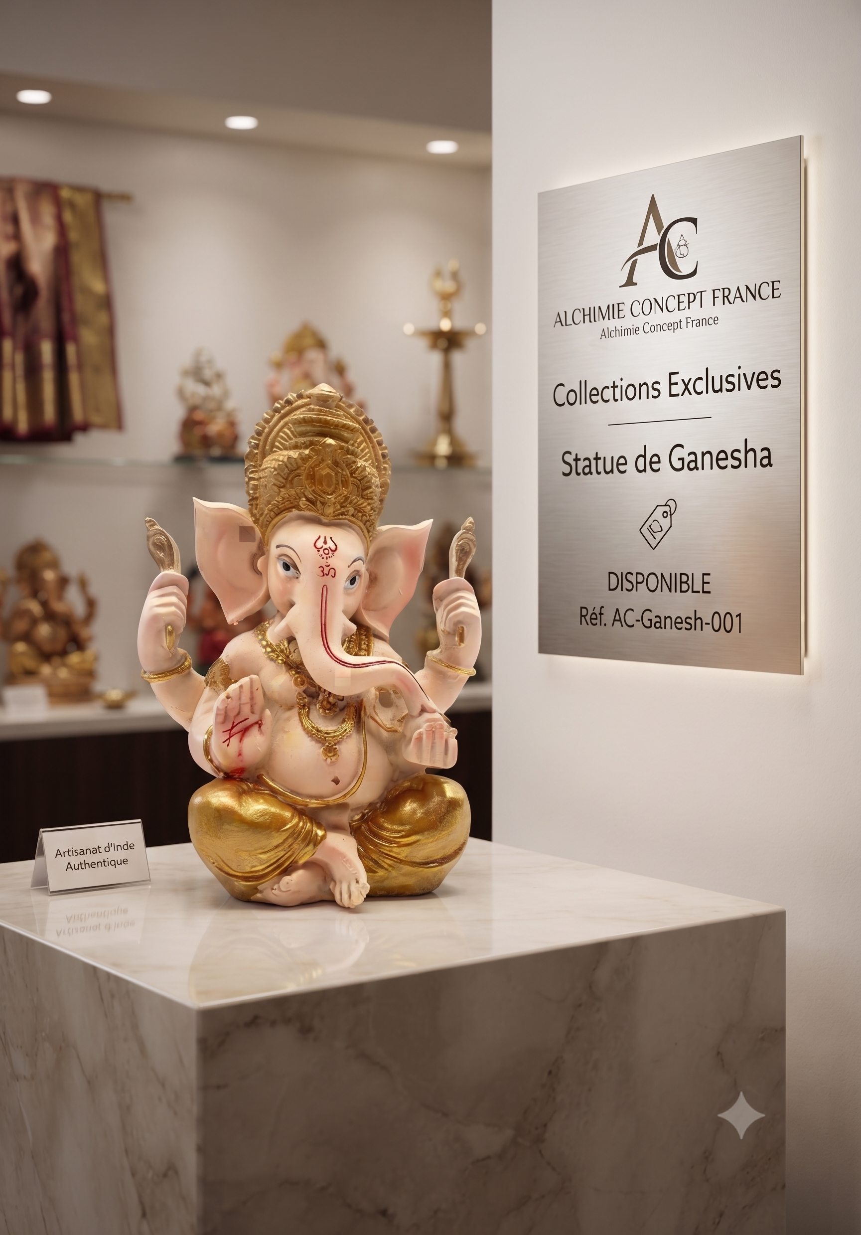 ✨ Statue Ganesh Résine Beige & Doré 14 cm – Dieu de la Chance, Prospérité & Éveil Spirituel