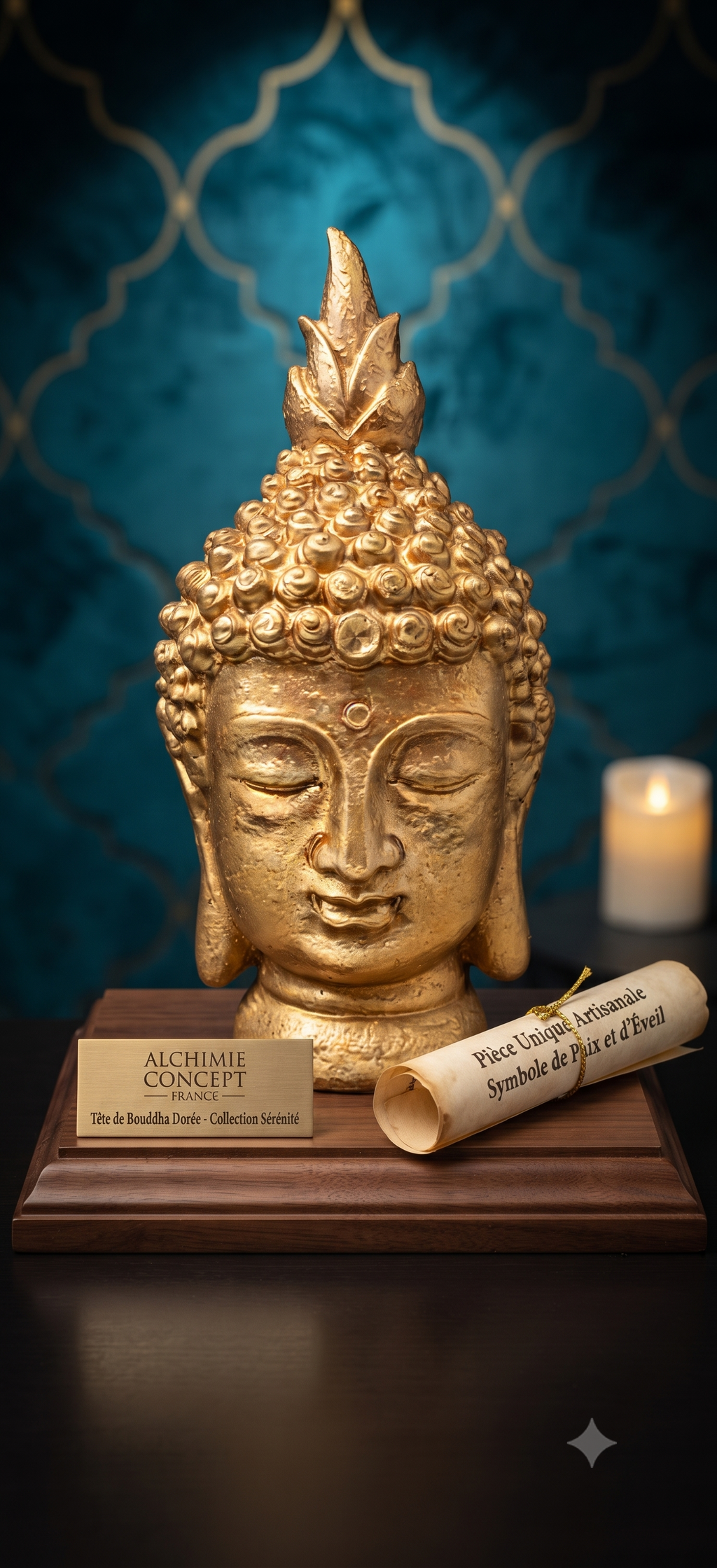 ✨ Tête de Bouddha Résine Dorée 28cm – Statue Décorative Zen Luxe | Sculpture Porte-Bonheur