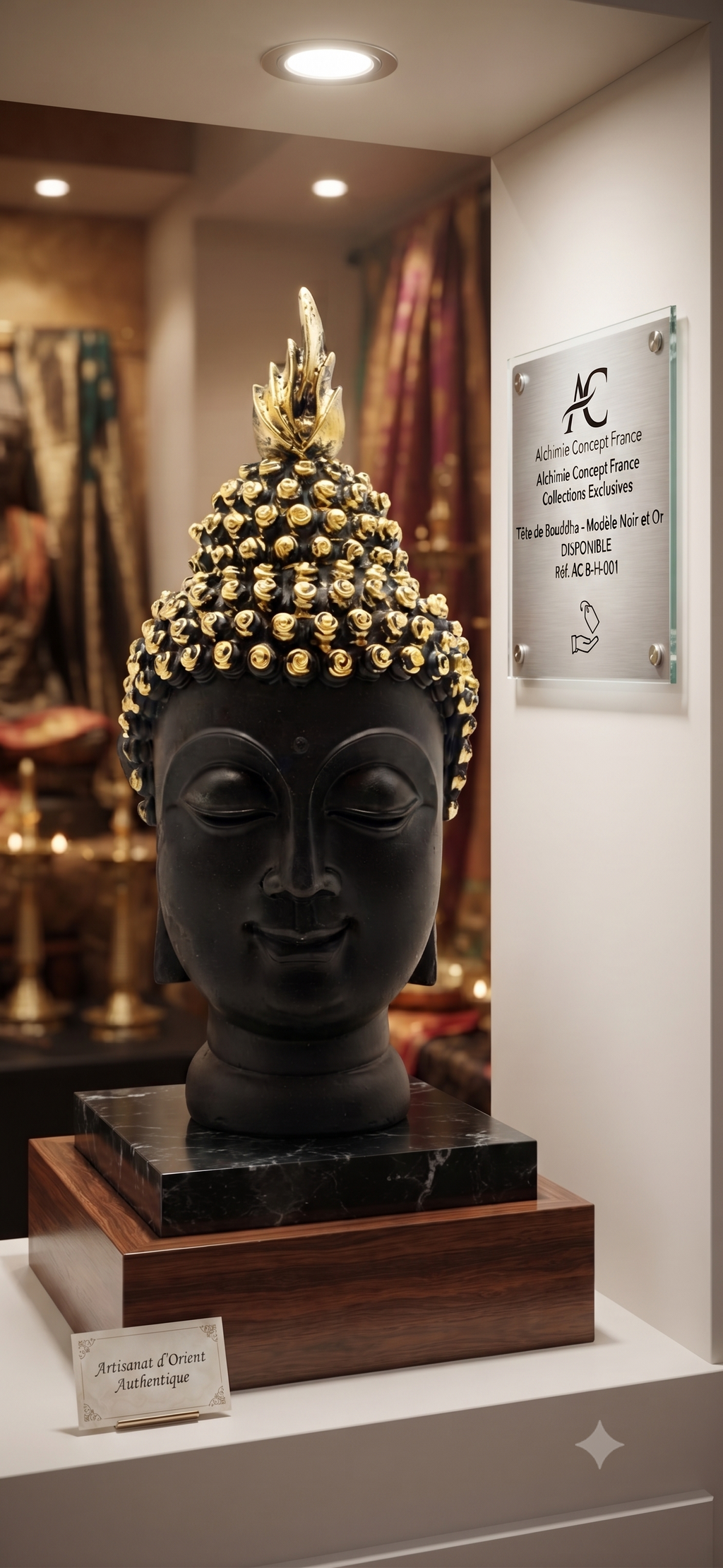 ✨ Statue Tête de Bouddha Noir Résine 15 cm – Mystère, Éveil & Décoration Zen Contemporaine