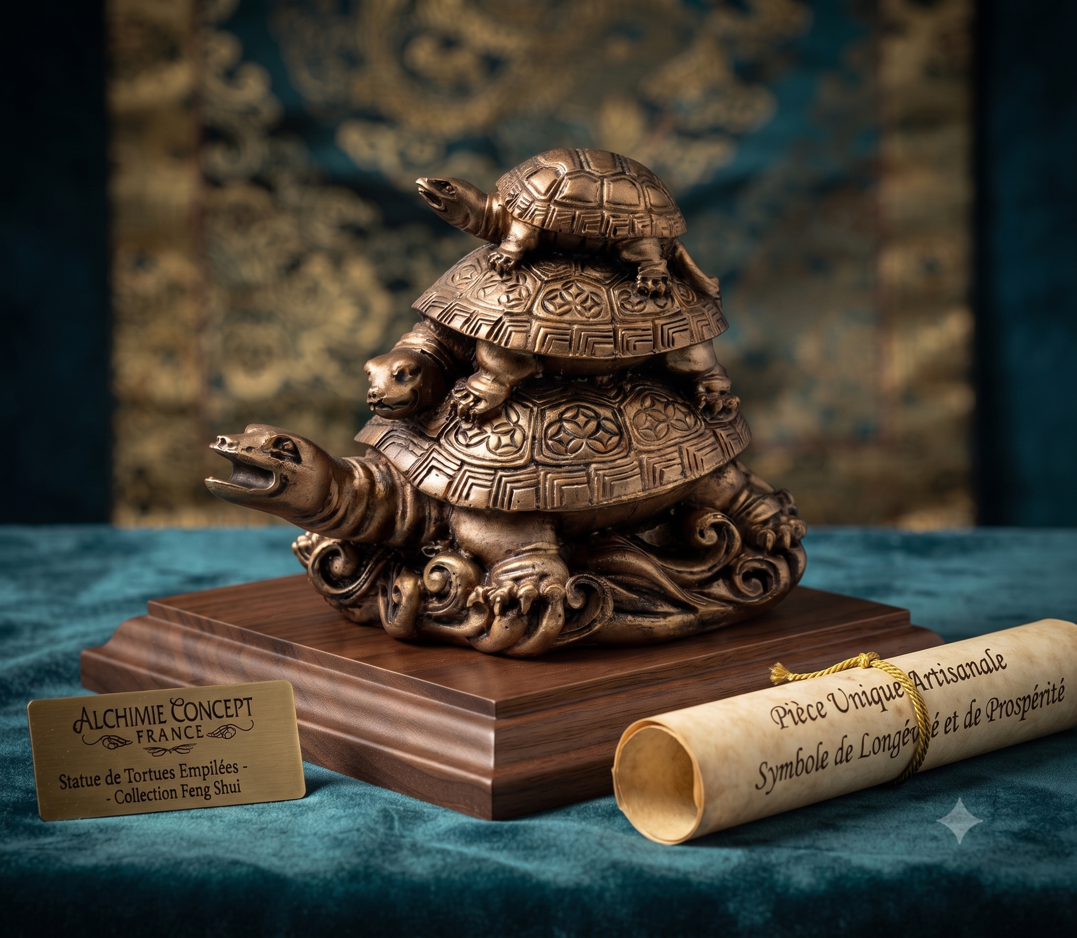 ✨ Statue Tortues de la Prospérité Résine Bronze 8cm – Figurine Décorative Feng Shui | Porte-Bonheur Maison