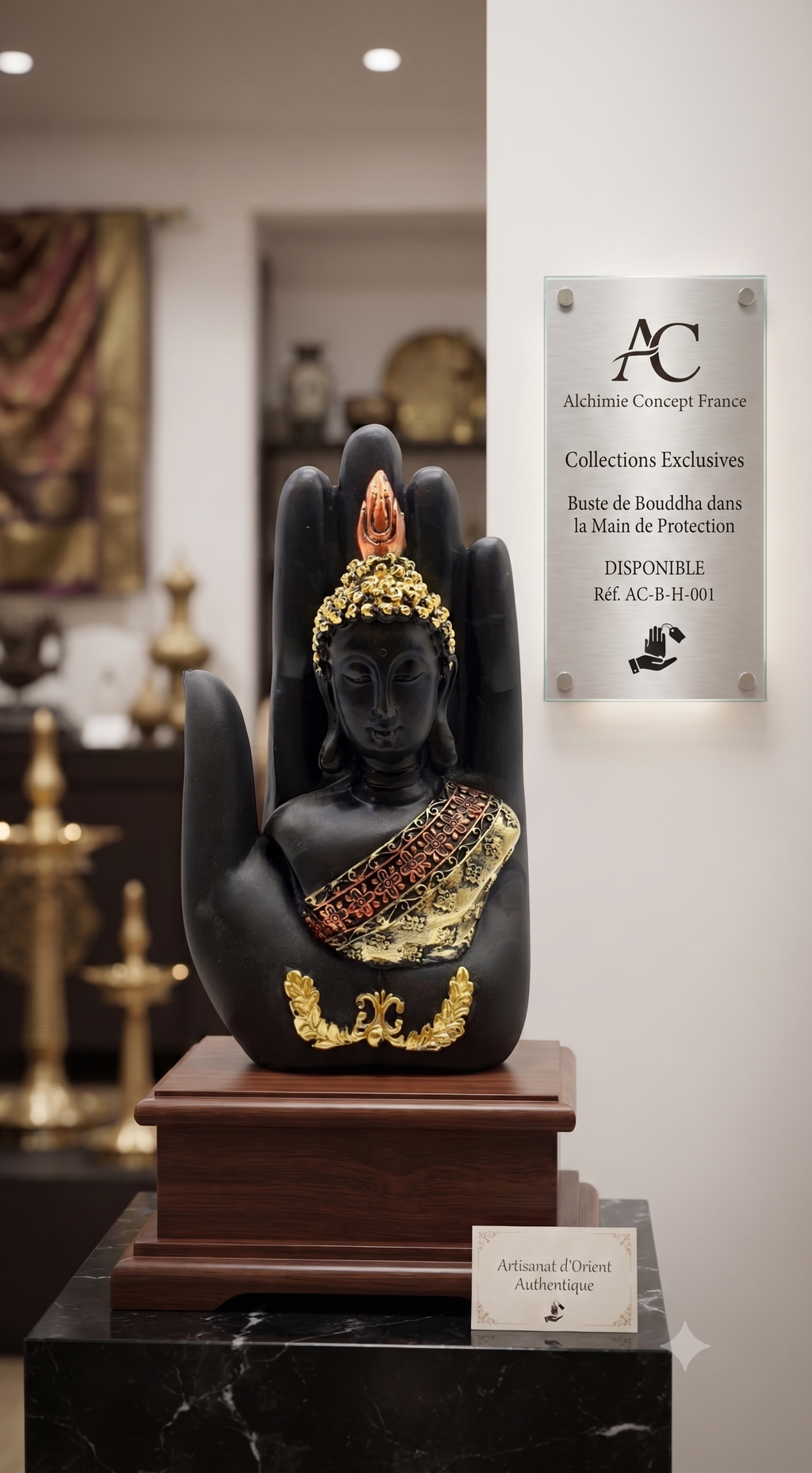 ✨ Statue Bouddha sur Main Résine 18 cm – Protection, Éveil & Harmonie Spirituelle