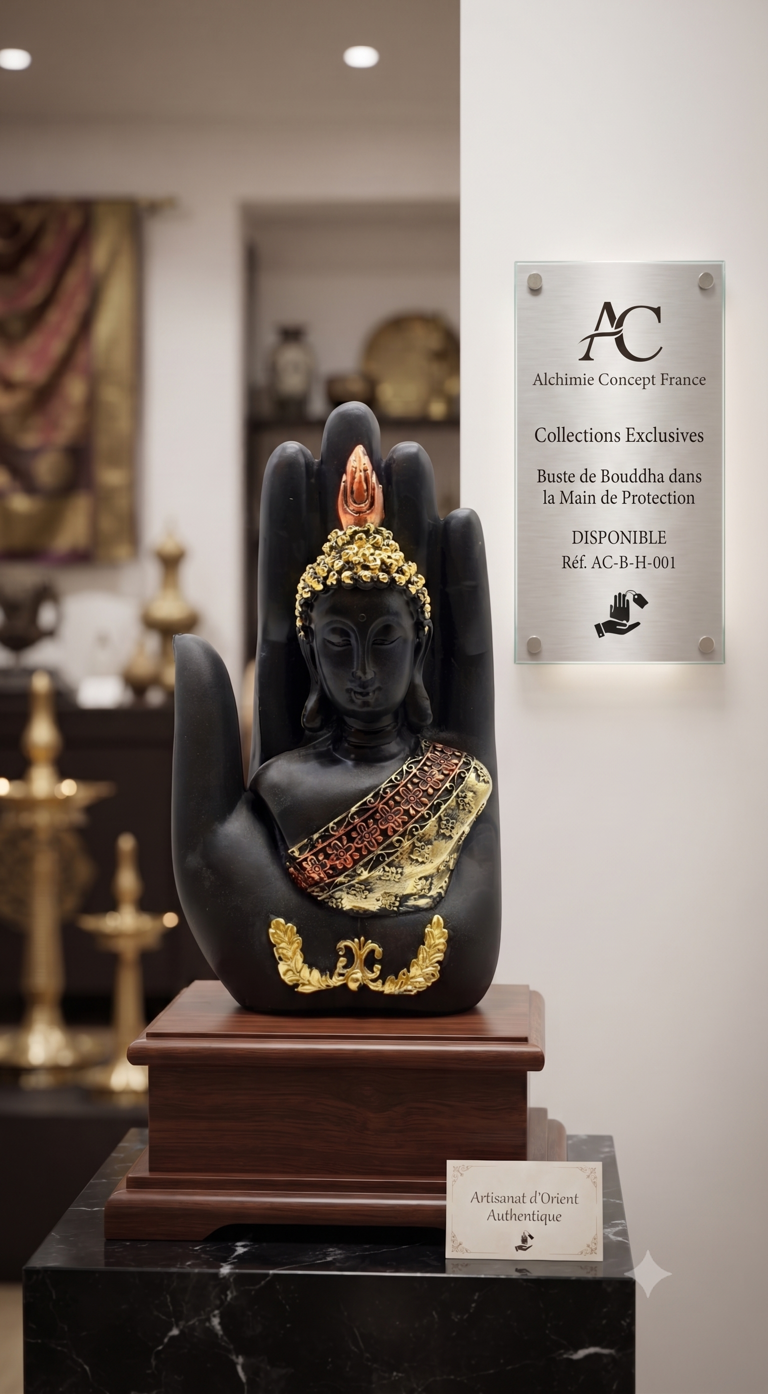 ✨ Statue Bouddha sur Main Résine 18 cm – Protection, Éveil & Harmonie Spirituelle