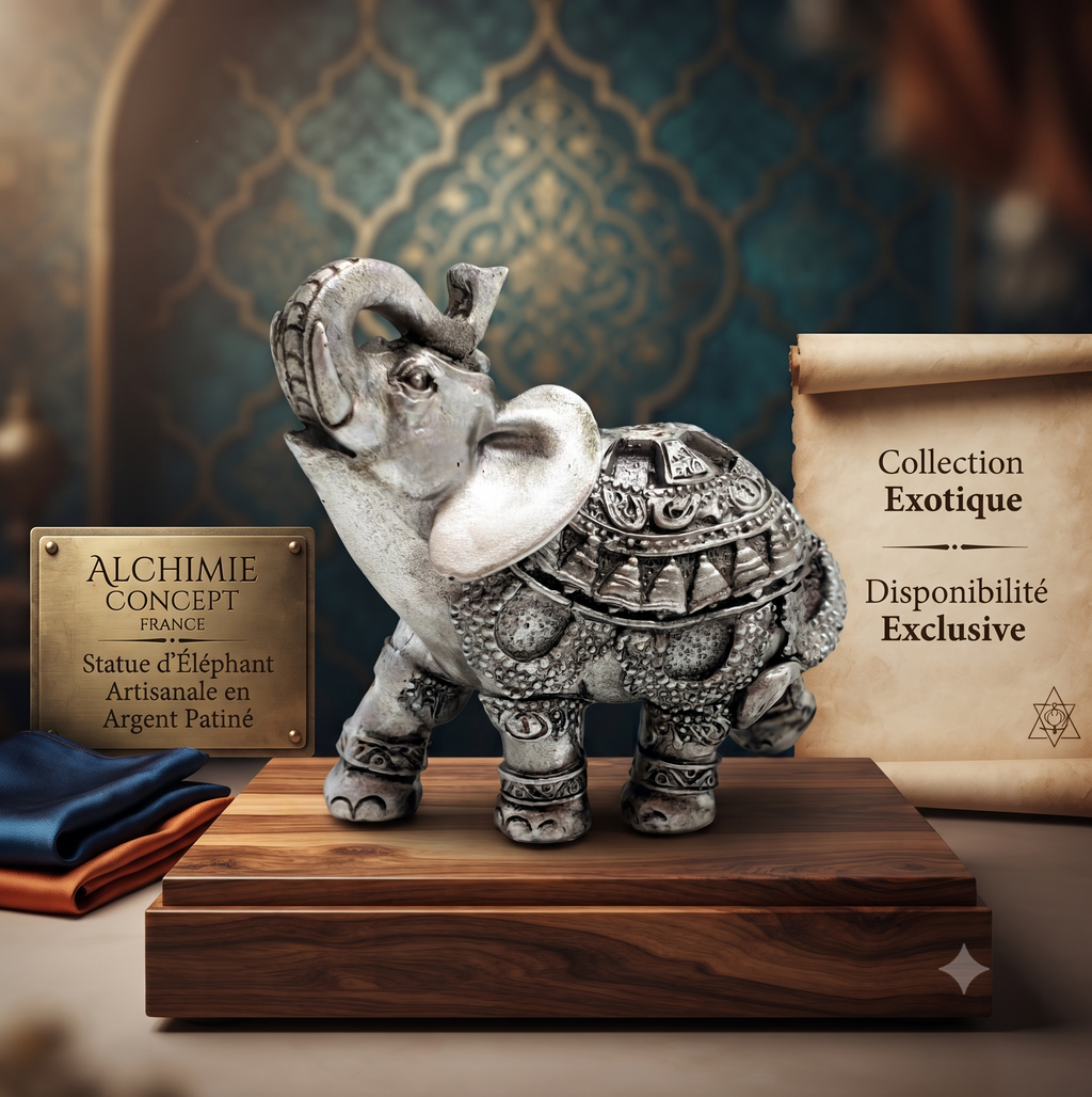 ✨ Statue Éléphant Résine Argentée 10cm – Figurine Décorative Porte-Bonheur | Décoration Intérieure Luxe