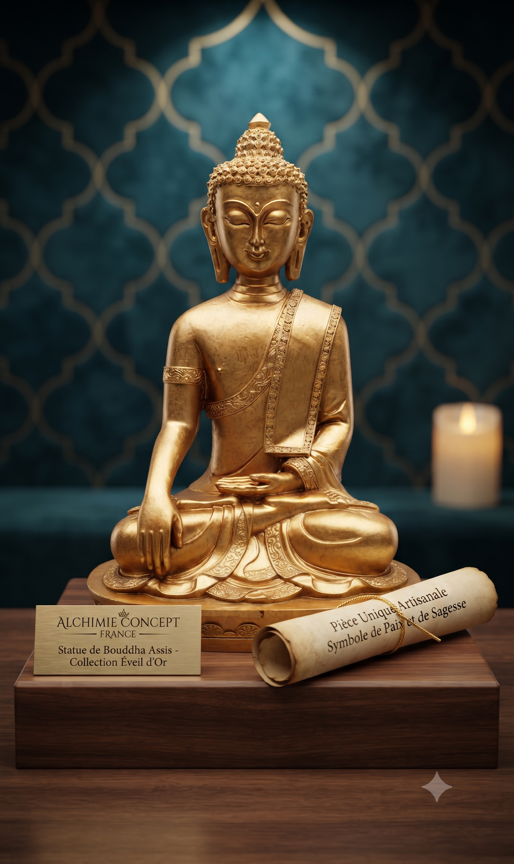 ✨ Statue Bouddha Méditation Résine Dorée 28cm – Figurine Décorative Zen | Décoration Luxe Porte-Bonheur