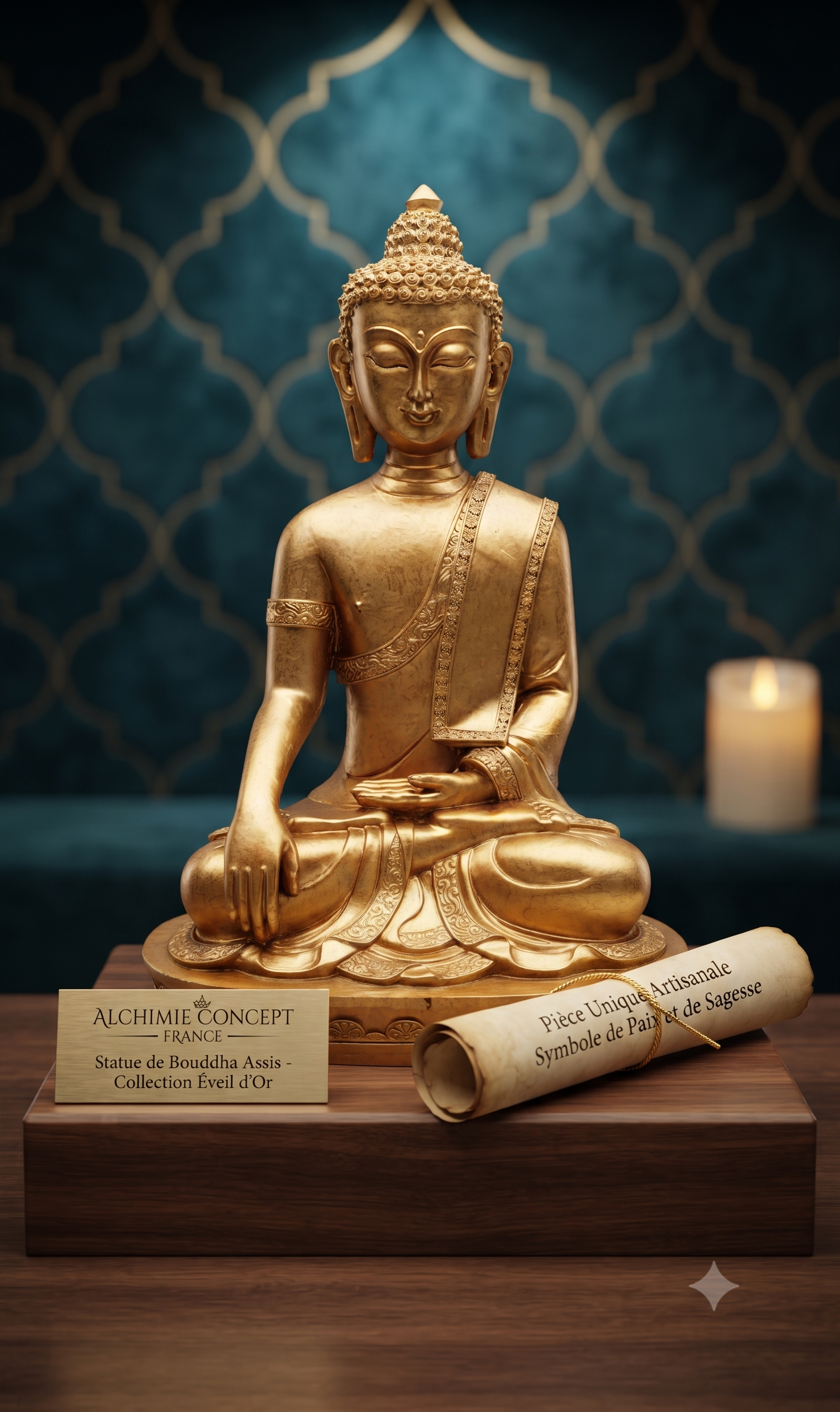 ✨ Statue Bouddha Méditation Résine Dorée 28cm – Figurine Décorative Zen | Décoration Luxe Porte-Bonheur