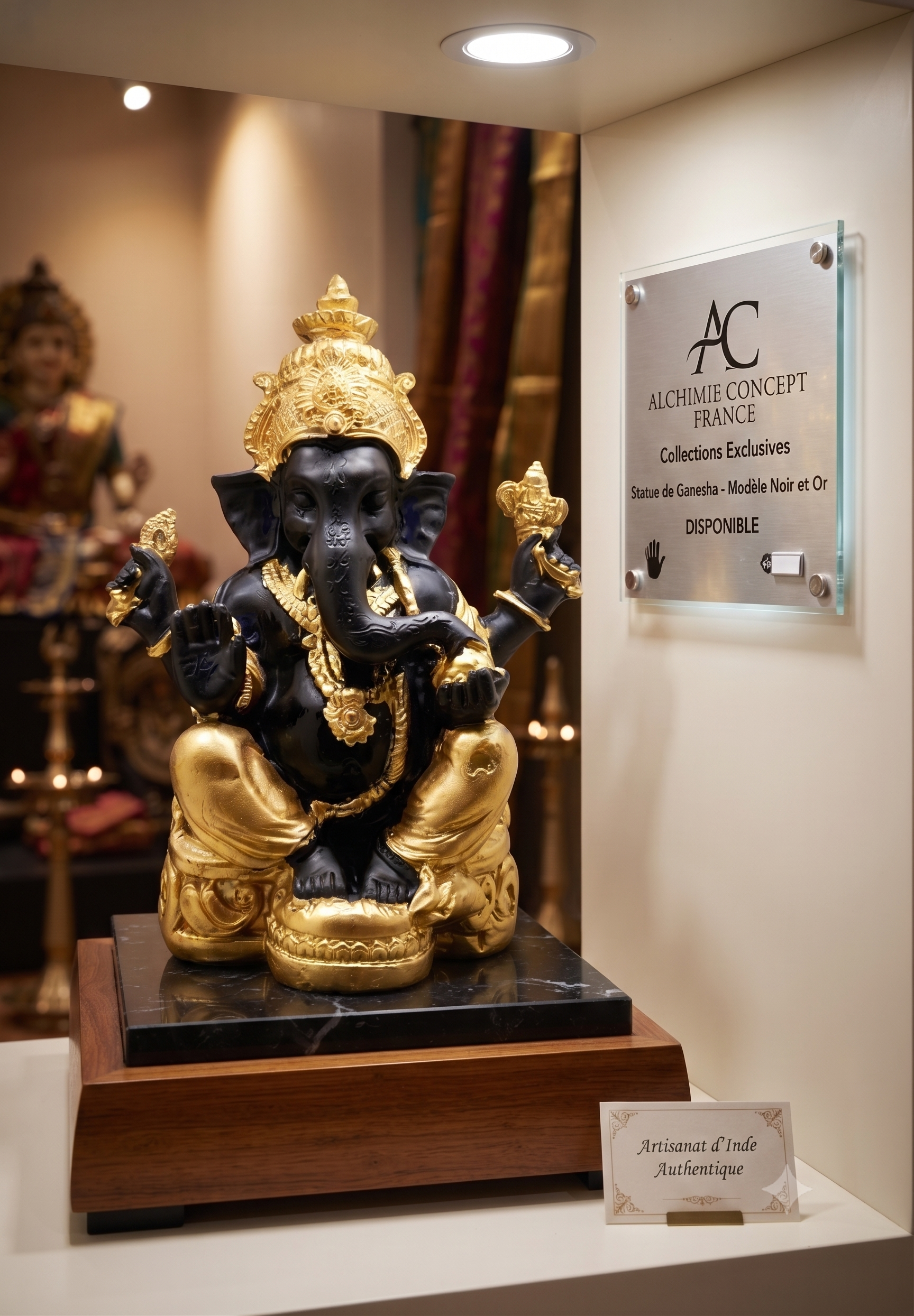 ✨ Statue Ganesh Noir & Or Résine 13 cm – Puissance, Mystère & Prospérité Divine