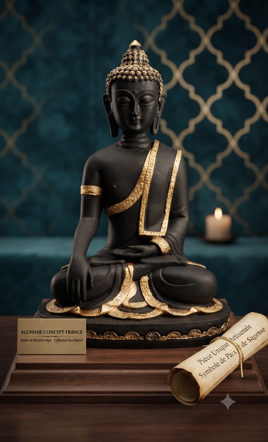 ✨ Statue Bouddha Méditation Résine Noire 28cm – Figurine Décorative Zen | Décoration Intérieure Luxe
