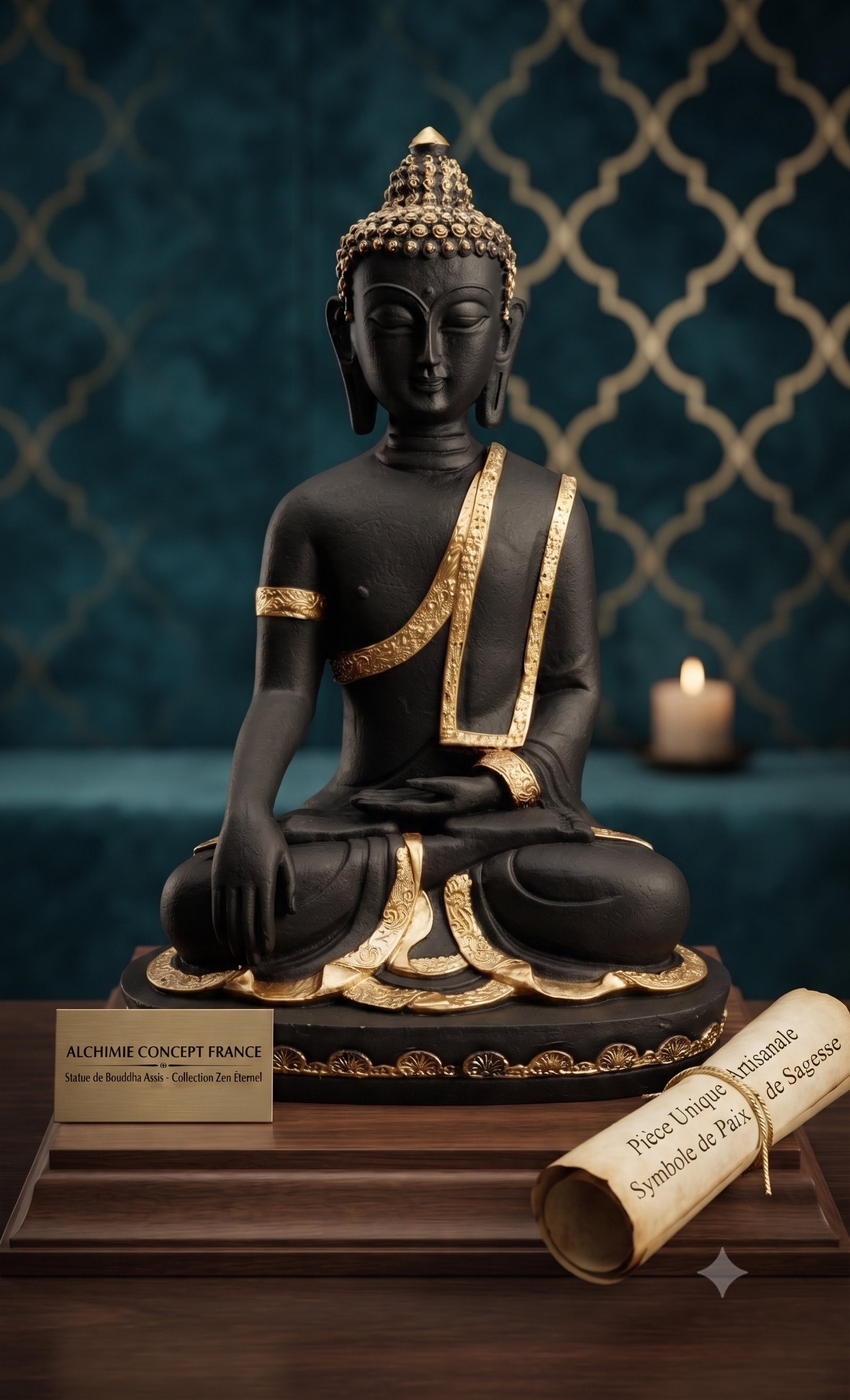 ✨ Statue Bouddha Méditation Résine Noire 28cm – Figurine Décorative Zen | Décoration Intérieure Luxe