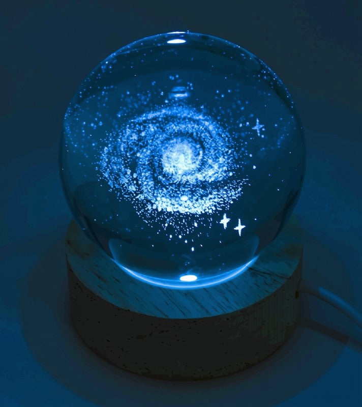 Veilleuse USB Verre Galaxie Multicolore – Gravure Intérieure Lumière Changeante 9cm | Décoration Cosmos