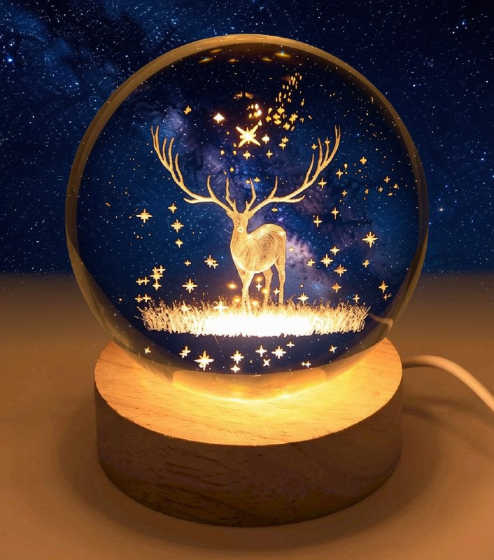 Veilleuse USB Verre Cerf – Gravure Intérieure Lumière Jaune 9cm | Décoration Nature