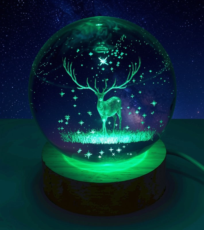 Veilleuse USB Verre Cerf Multicolore – Gravure Intérieure Lumière Changeante 9cm | Décoration Nature