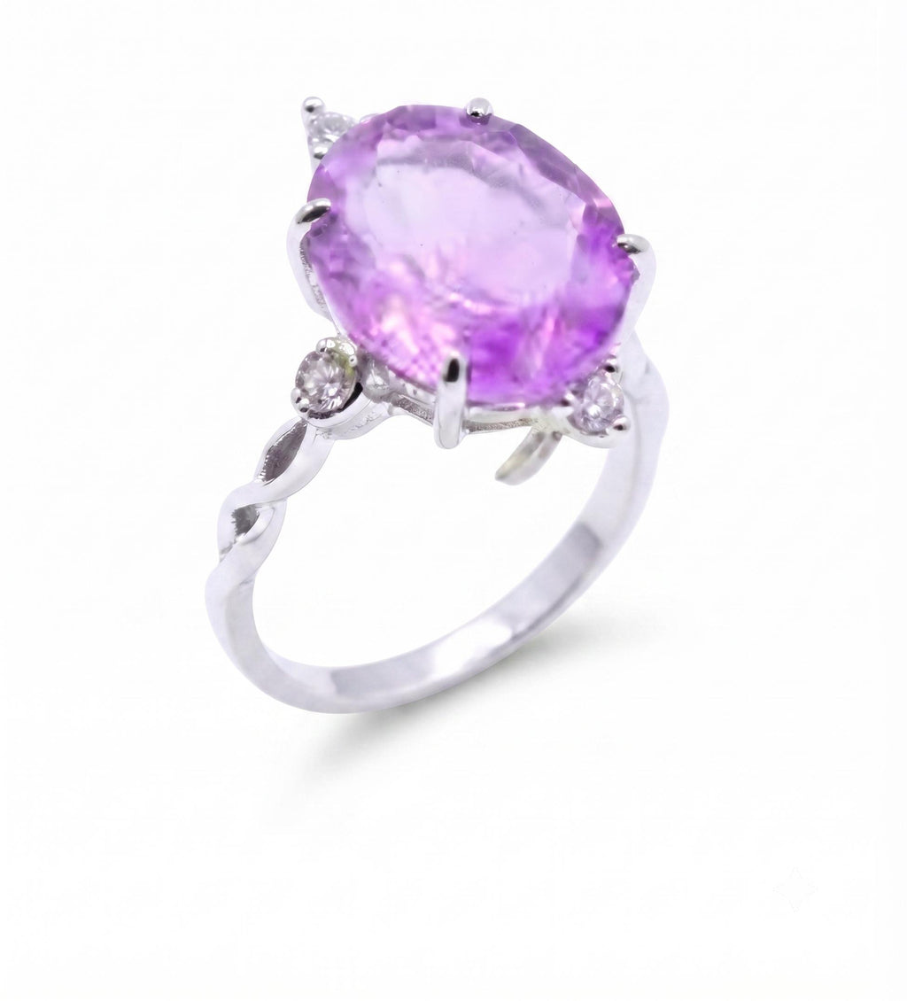 ✨ Bague Argent 925 Certifié Poinçon – Améthyste Ovale Impériale | Taille Réglable