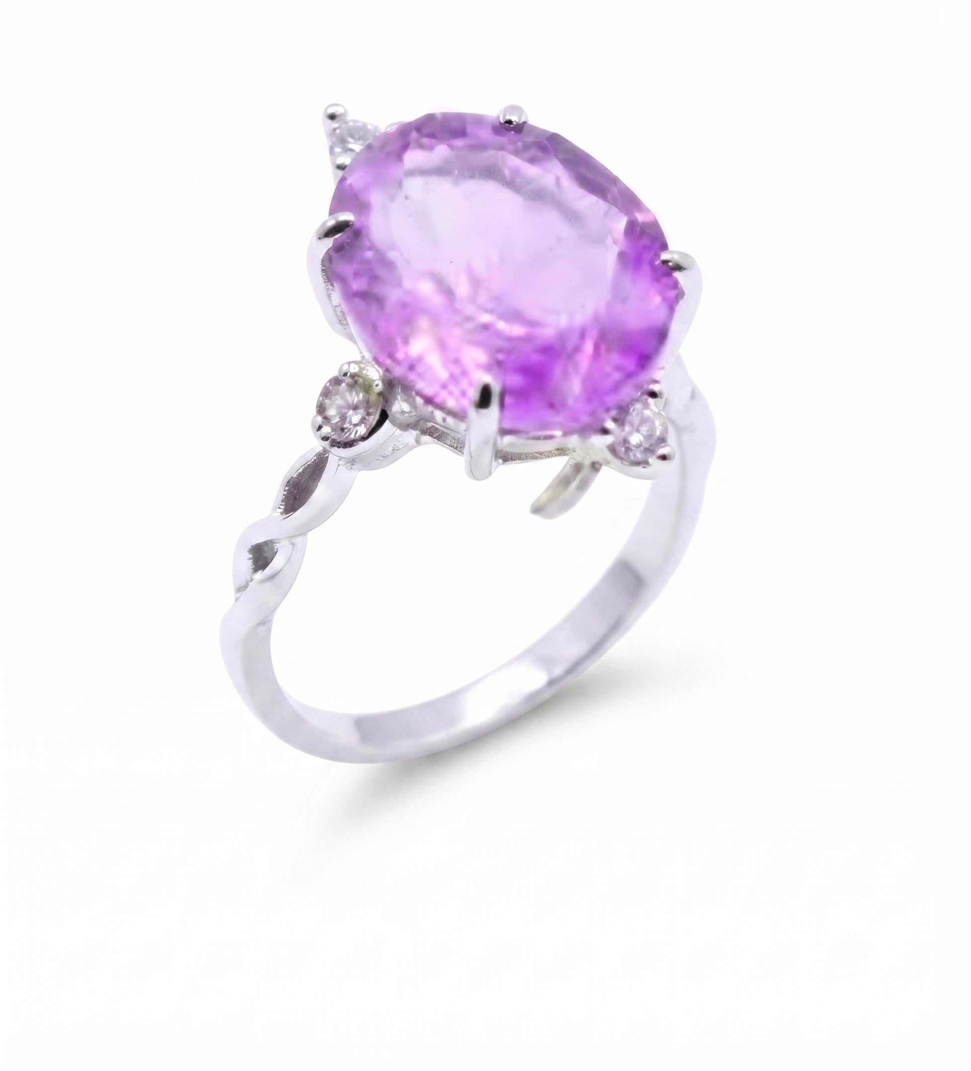 ✨ Bague Argent 925 Certifié Poinçon – Améthyste Ovale Impériale | Taille Réglable