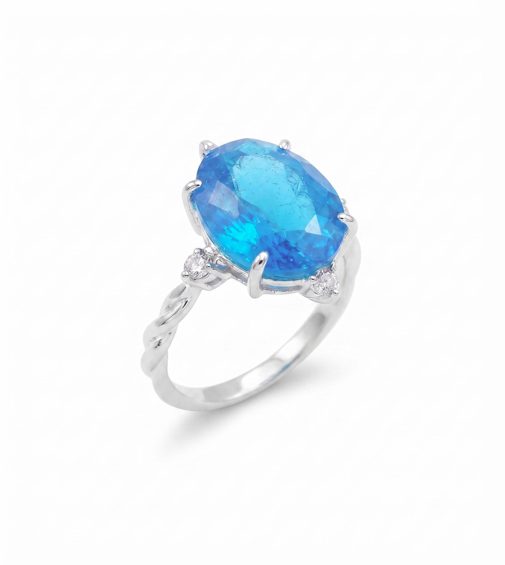 ✨ Bague Argent 925 Certifié Poinçon – Apatite Ovale Impériale | Taille Réglable