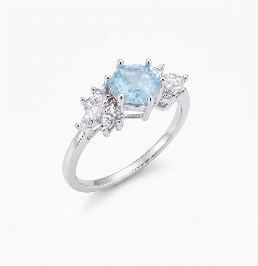 ✨ Bague Argent 925 'Flocon d'Argent' - Aigue Marine - Taille Réglable