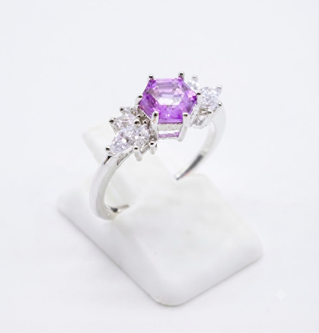 ✨ Bague Argent 925 Poinçon | 'Flocon d'Argent' Améthyste Naturelle | Taille Réglable