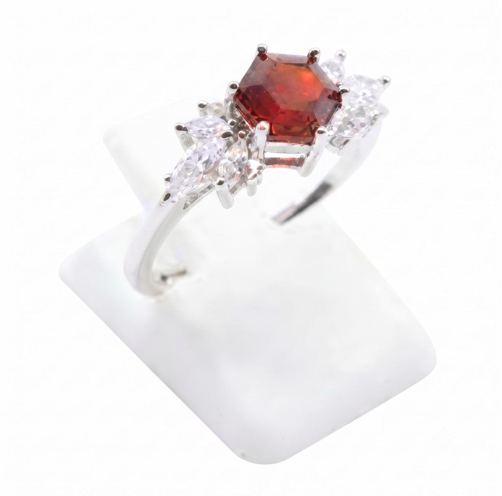 ✨ Bague Argent 925 'Flocon d'Argent' ✦ Grenat Naturel Rouge ✦ Taille Réglable – Poinçon 925