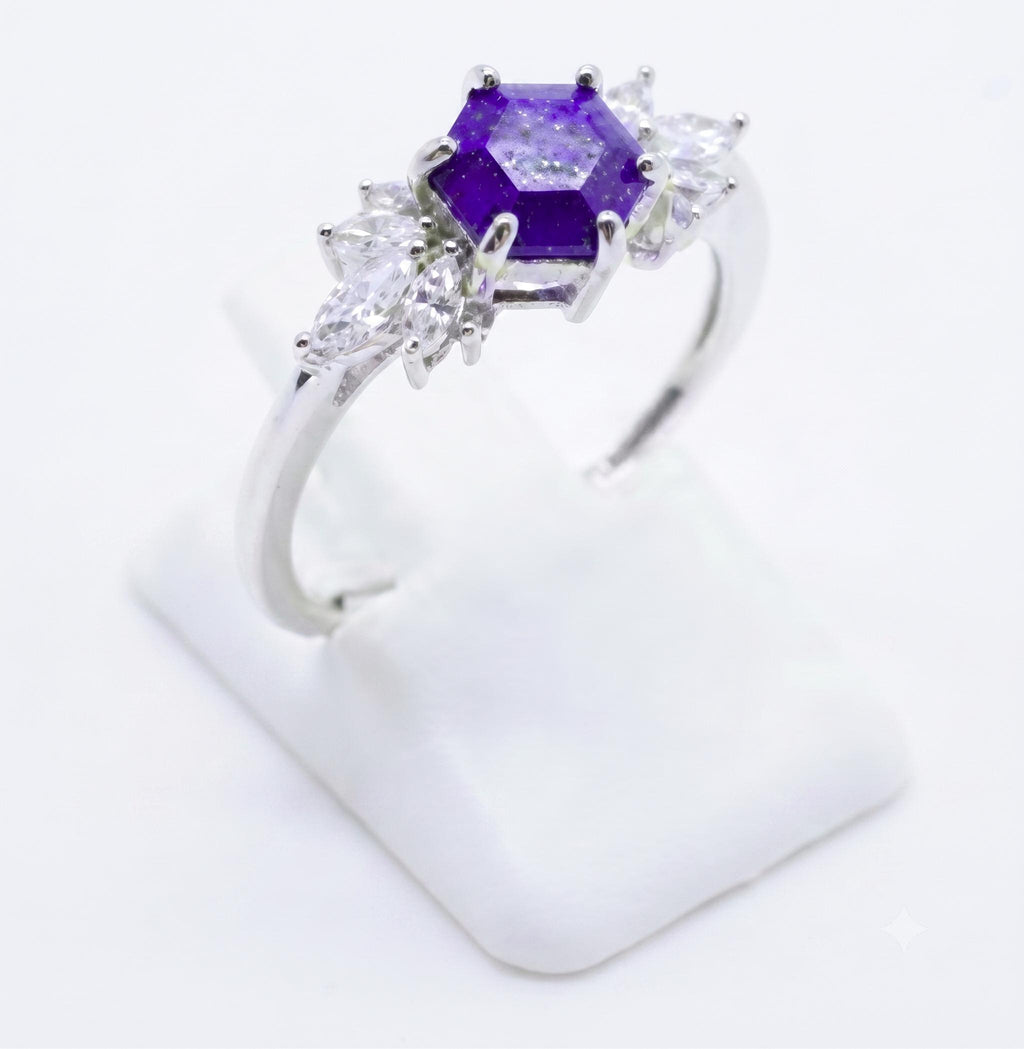 ✨ Bague Argent 925 Poinçon | 'Flocon d'Argent' – Lapis Lazuli Naturel, Sagesse Royale – Réglable