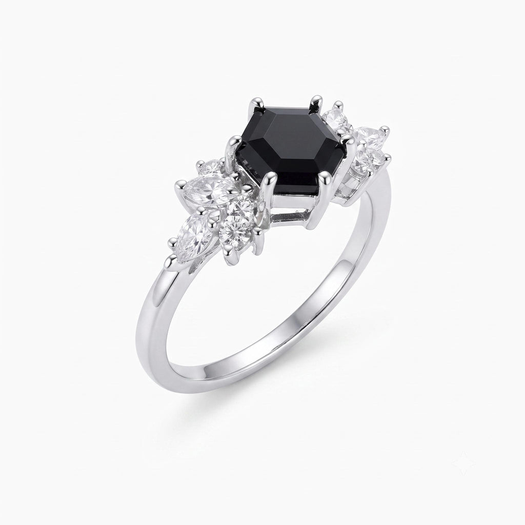 ✨ Bague Argent 925 Poinçon | 'Flocon d'Argent' – Onyx Noir, Pierre de Force – Réglable